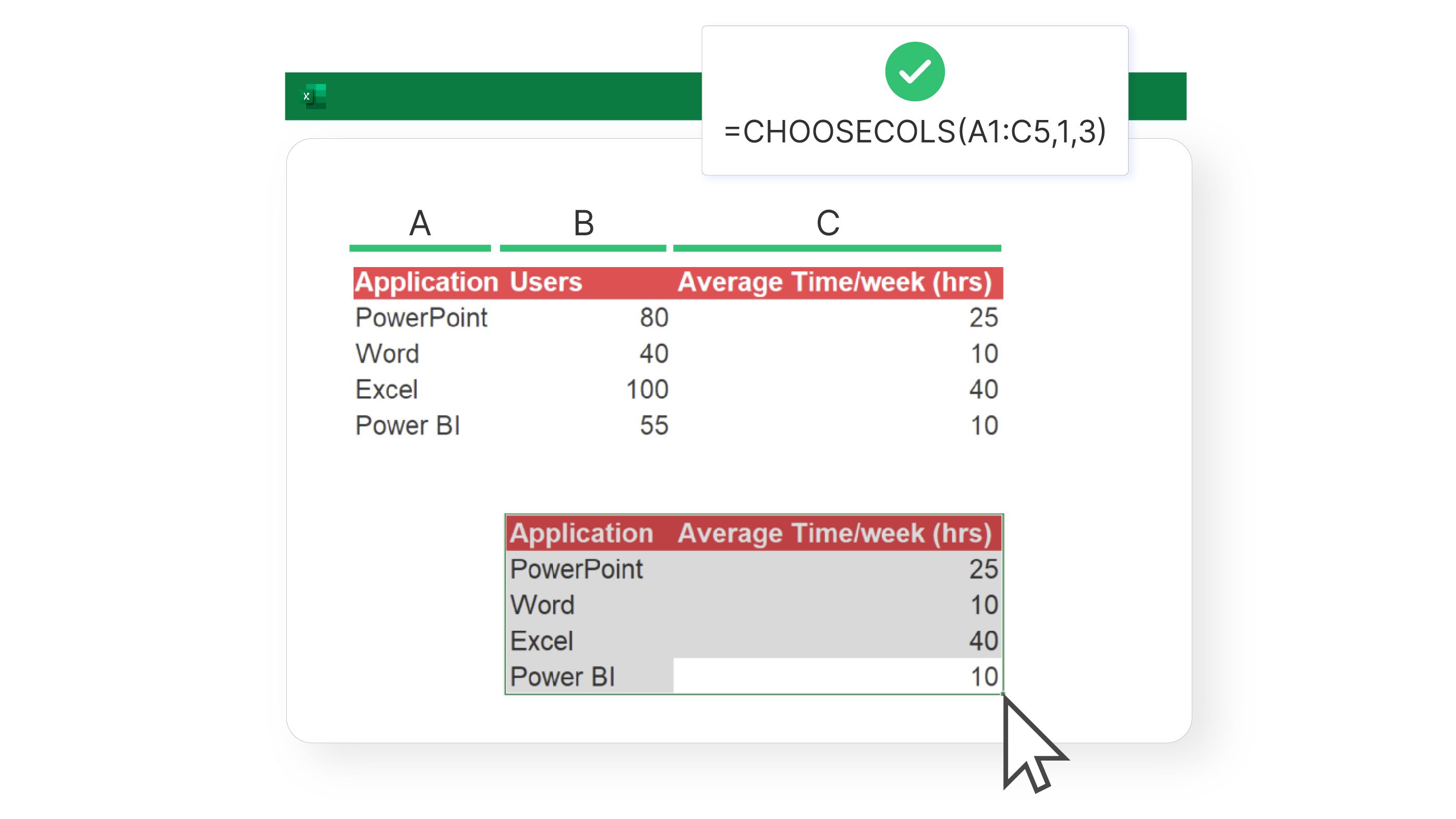 New Excel formulas 2022: CHOOSECOLS