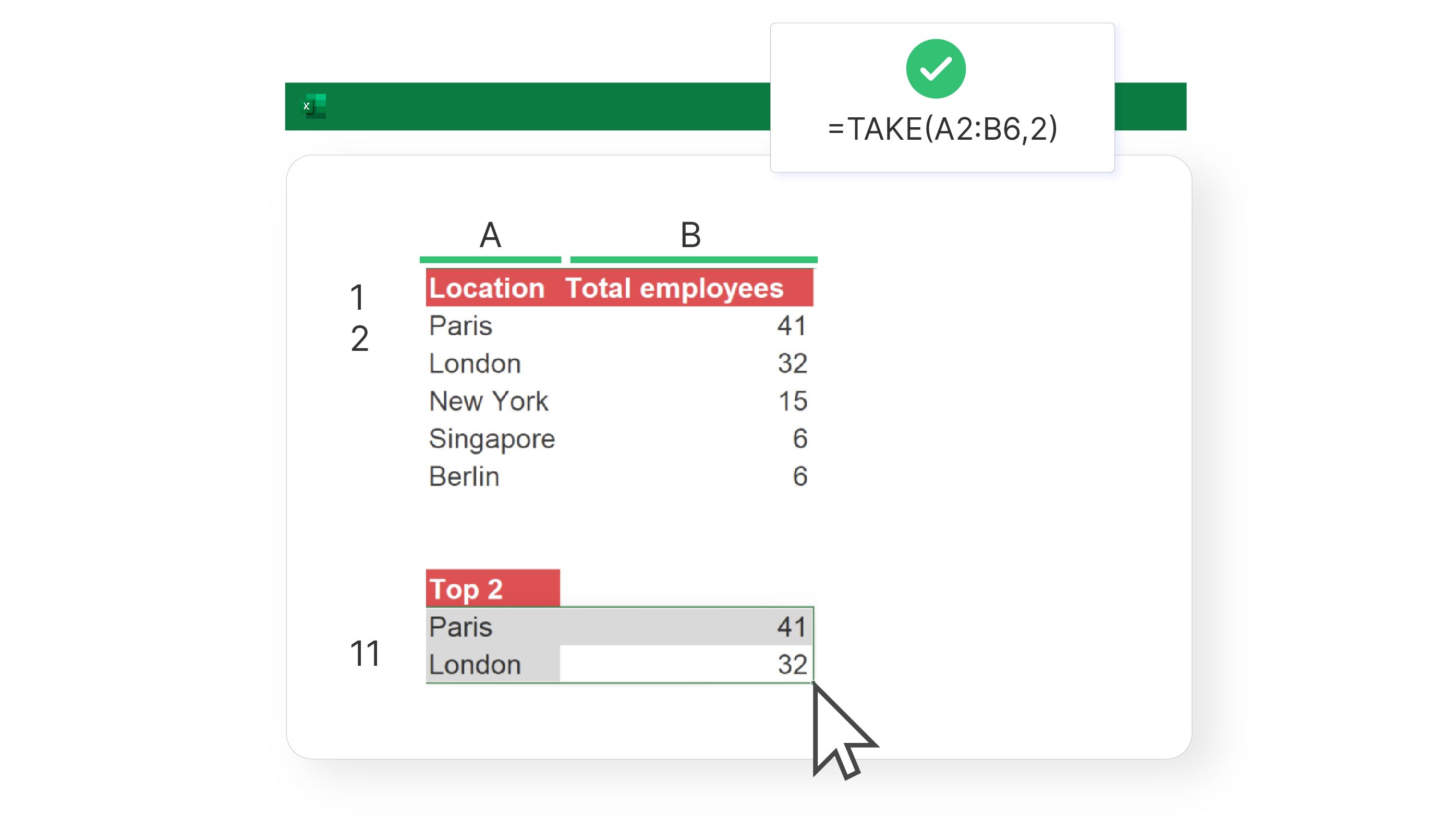 Các công thức Excel mới 2022: TAKE